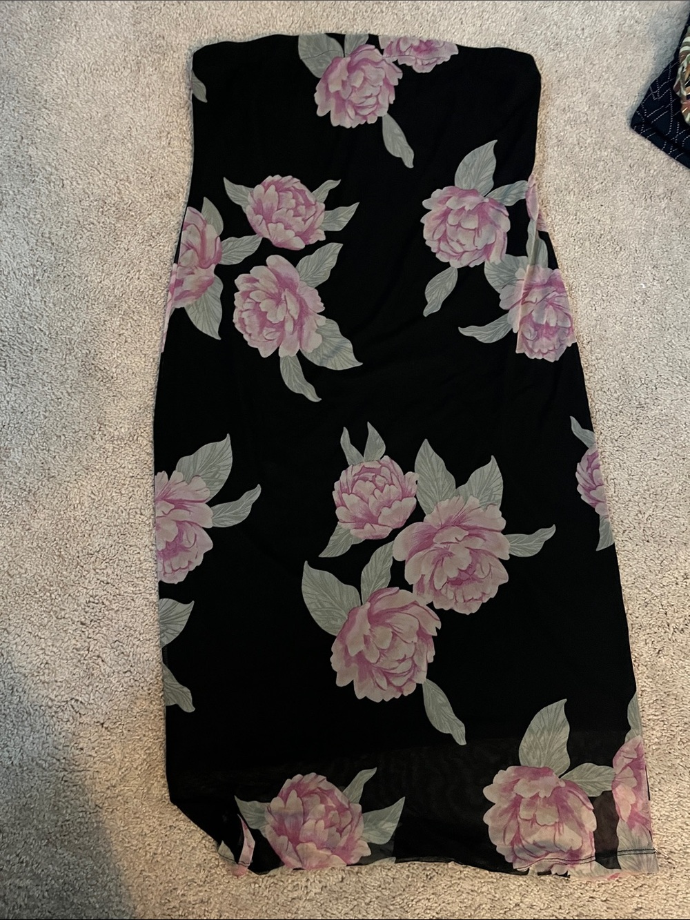 Fashion Nova Black Strapless Dress with Lavender Floral Print
